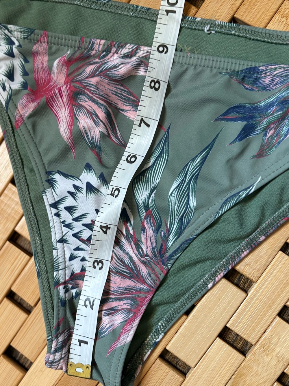 Roxy Olive Floral Tie-Side Bikini Bottom with Pink & Blue Prints sz L - Picture 6 of 8
